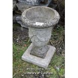 COMPOSITION STONE URN ON SMALL PLINTH 66CM HIGH