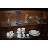 TWO SHELVES OF MIXED GLASS AND PORCELAIN