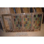 WOODEN PUB DIVIDER WITH FOUR COLOURED GLASS SECTIONS