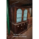 MAHOGANY KITCHEN DISPLAY CABINET, TWO GLAZED DOORS ABOVE TWO DRAWERS AND DOUBLE CUPBOARD BELOW,