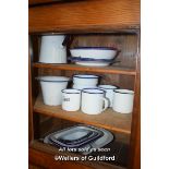 COLLECTION OF BLUE AND WHITE ENAMEL KITCHEN SET