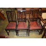 SET OF THREE EDWARDIAN OAK CHAIRS INCLUDING ONE CARVER