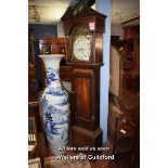 INLAID MAHOGANY EIGHT DAY LONGCASE CLOCK BY O'SHAUNASSEY, CORK, PAINTED DIAL, TWO TRAIN MOVEMENT,