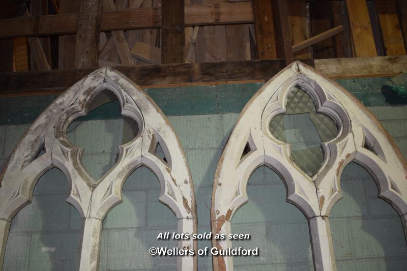 PAIR OF VERY LARGE GOTHIC STYLE CHURCH WINDOW FRAMES WITH ARCHED TOP - Image 2 of 3