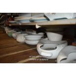 LARGE SHELF OF PORCELAIN BEDPANS