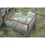 CRATE CONTAINING APPROX 70 GLASS BRICKS, EACH 14CM X 14CM