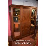 EDWARDIAN INLAID MAHOGANY WARDROBE, THE CENTRAL DOOR OVER DRAWERS, FLANKED BY MIRRORED DOORS, 182 CM