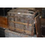 WOODEN BOUND DOMED TOP TRUNK, 87CM WIDE