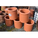 *FIVE MATCHING RED CHIMNEY POTS, EACH 300MM HIGH