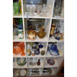 *FIVE SMALL SHELVES OF MIXED GLASSWARE AND PORCELAIN WARES