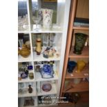 *FIVE SMALL SHELVES OF MIXED GLASSWARE AND PORCELAIN WARES