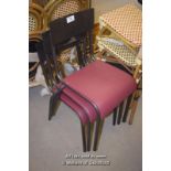 *THREE METAL CHAIRS WITH RED PADDED SEATS