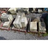 *PAIR OF STONE GATE POSTS OVER THREE PALLETS