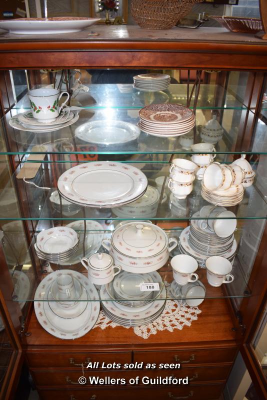 *FOUR SHELVES OF MIXED PORCELAIN INCLUDING A COMPLETE TEASET