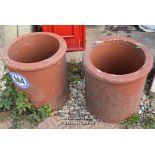 *PAIR OF SIMPLE RED CHIMNEY POTS, EACH 290MM HIGH