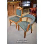 *PAIR OF UPHOLSTERED CHAIRS INCLUDING ONE CARVER