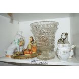 *SHELF OF MAINLY GLASSWARE AND PORCELAIN