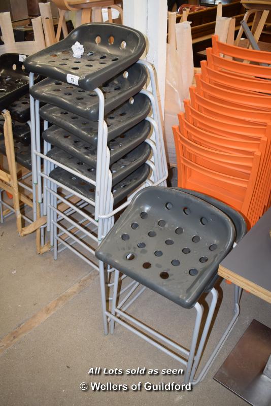 *EIGHT GREY PLASTIC AND METAL STOOLS