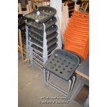 *EIGHT GREY PLASTIC AND METAL STOOLS