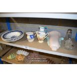 *SHELF OF PORCELAIN WARE AND COLLECTABLES