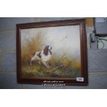 *OIL ON BOARD DEPICTING A DOG, SIGNED BY KINGMAN, 725MM X 620MM