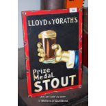*REPRODUCTION PAINTED SIGN, 'LLOYD & YORATHS PRIZE MEDAL STOUT', 490MM X 695MM