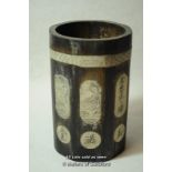 Chinese bamboo brush pot inlaid with bone, 15cm.