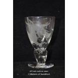 A small glass wheel engraved with a dragon, signed Stepehn Rickard and dated 1957, 9cm.