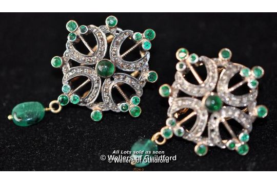 Vintage Art Deco emerald and diamond pendant with matching earrings and ring, set in silver and 18ct - Image 7 of 14