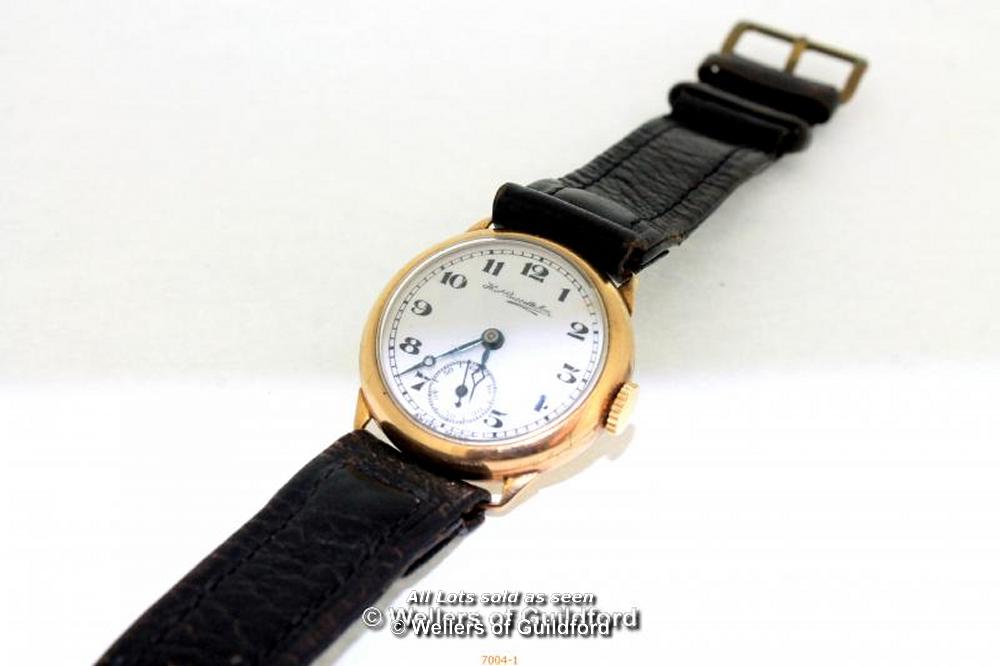 A 9ct Yellow Gold Ladies Bennison Ho Russelltson Watch with leather strap, 26.3g