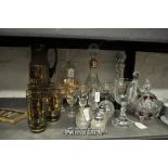 A quantity of glassware including cut glass decanters, 20th Century licquer sets, etc.