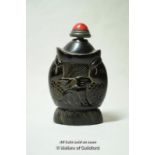 Chinese horn snuff bottle carved with carp.