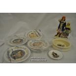 Nursery plate with Simple Simon nuresery rhyme; Staffordshire flatback figure; Royal Worcester The