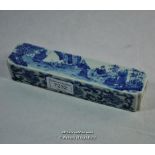 Chinese blue and white rectangular paperweight, 18.5cm long.