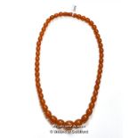 Baltic amber necklace, oval graduated beads, length 68cm, weight 70 grams