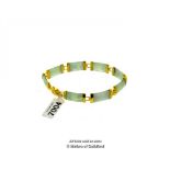 Jade bracelet, panels of jade with gold plated links and clasp, length 19cm