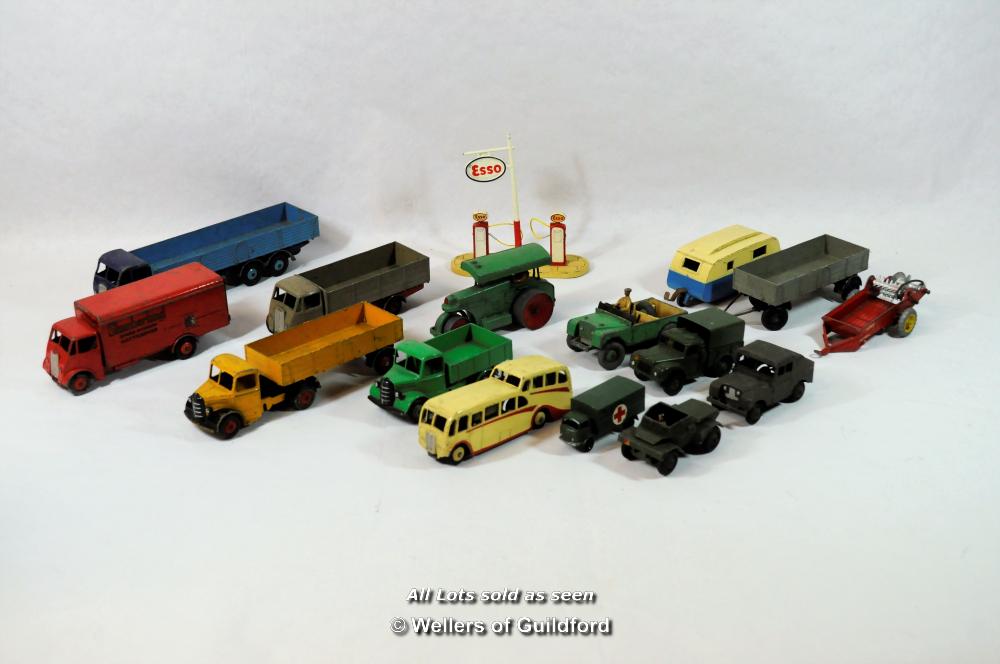 Dinky Supertoys: Guy Slumberland Truck, Bedford Truck; Dinky Toys: Observation Coach, Land Rover,