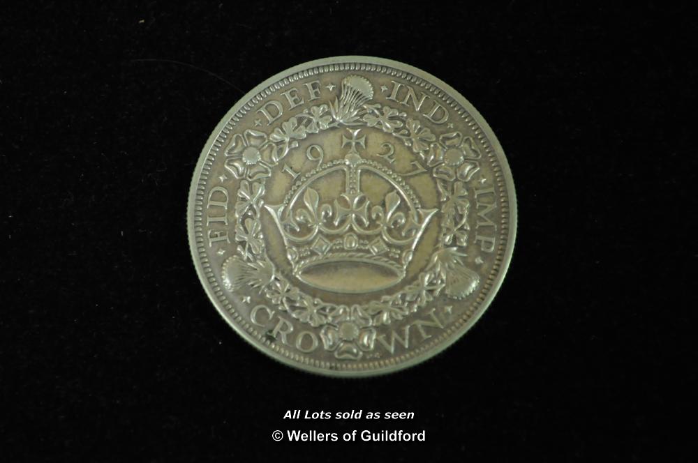 George V "wreath" silver crown, 1927, head left, rev.date above crown (S.4036), obverse fine, - Image 2 of 2