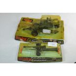 Dinky: No. 625, 6 Pounder Anti-Tank Gun, No. 615 US Jeep with 105mm Howitzer, both boxed.