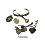 Selection of silver items, including including cufflinks and a bangle set with turquoise, gross