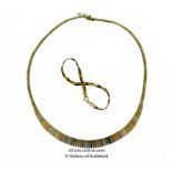 Three colour 9ct gold fringe necklace, length 41cm, together with a three colour 9ct gold twist