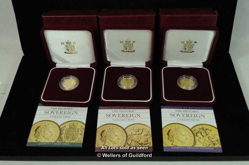 Elizabeth II, proof gold sovereigns (3), 2002, 2005, 2008, Rank-Broadly bust right, revs, shield (