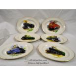 Six Liverpool Rd Pottery oval plates decorated with steam traines