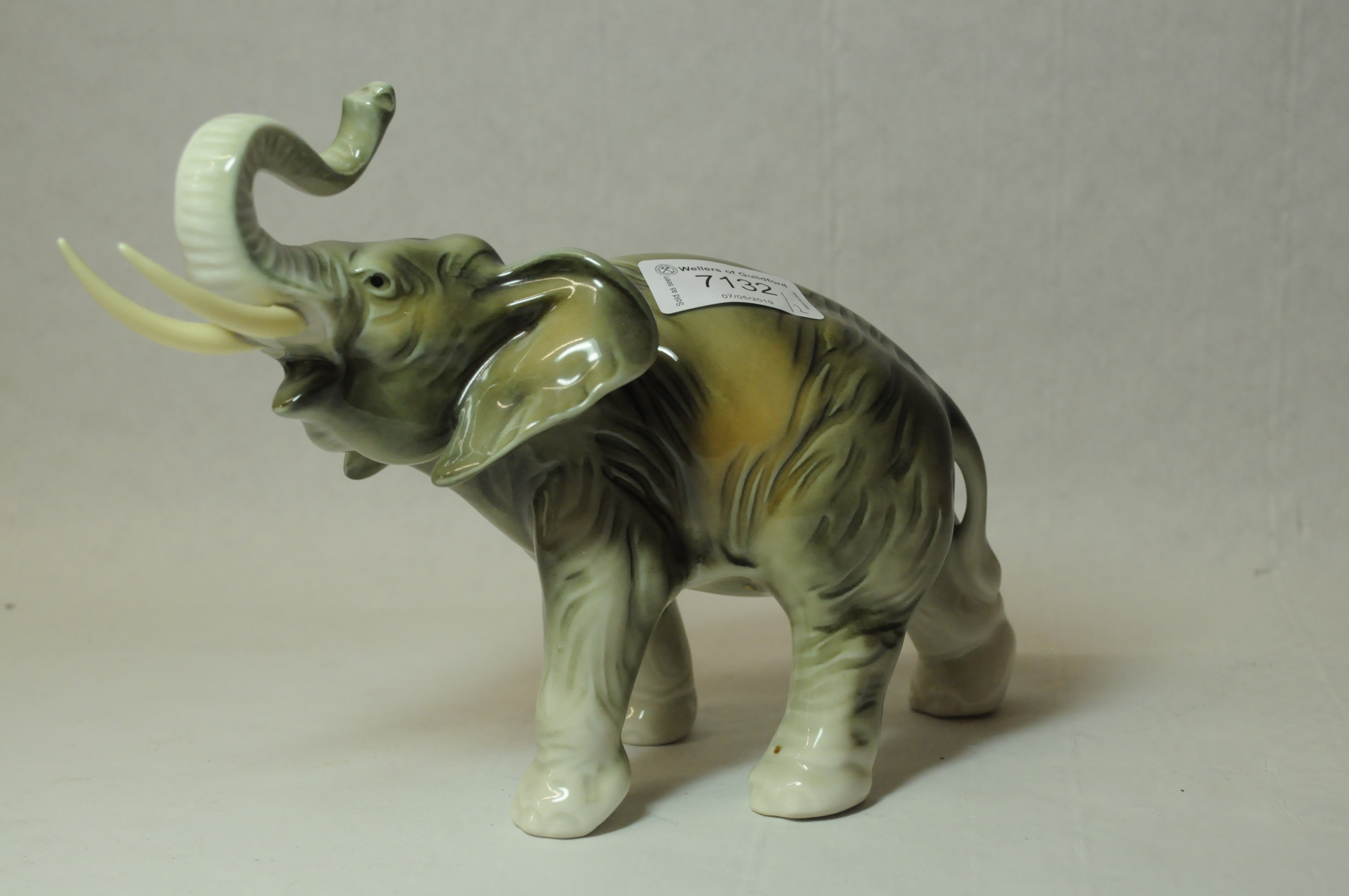 Royal Dux trumpeting elephant^ 15.5cm; small porcelain figure of a fawn. (2) - Image 2 of 5