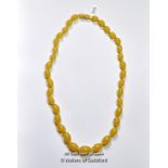 Vintage amber necklace, oval gratuated beads, length 71cm, weight 68 grams