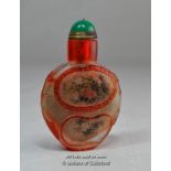 Chinese glass snuff bottle interior painted with bamboo and prunus.