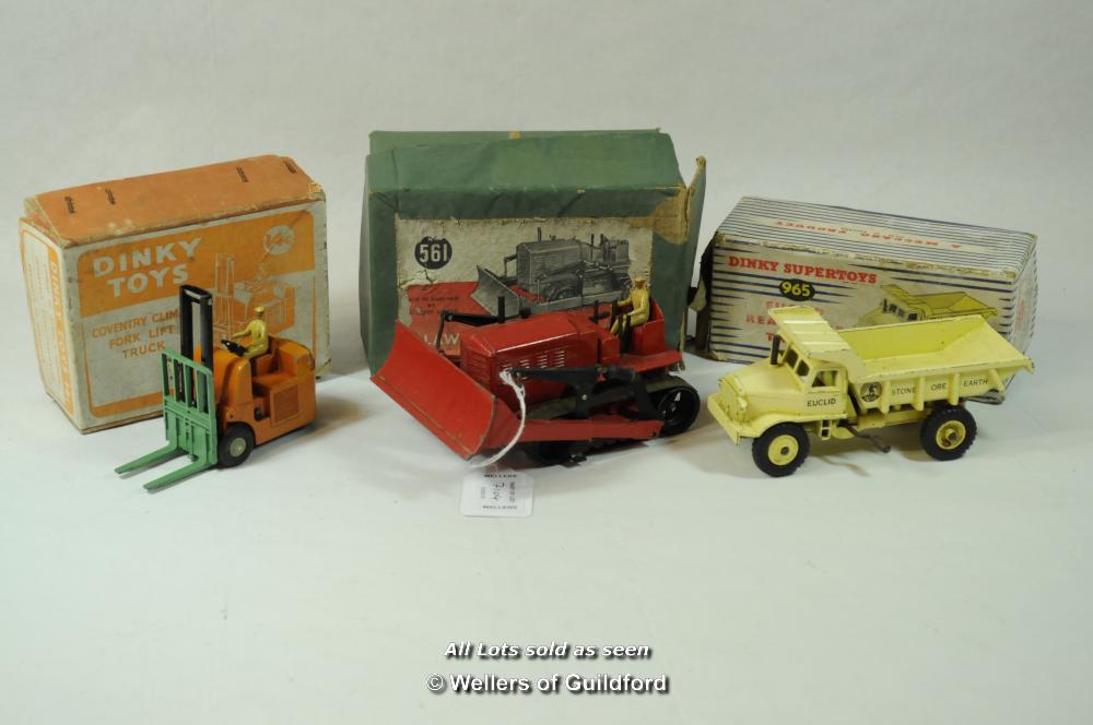 Dinky Toys: No. 14C Coventry Climax Fork Lift Truck; No. 561 Blaw Knox Bulldozer; Dinky Supertoy No.