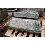 PALLET CONTAINING TWO MIXED HALVES OF SARCOPHAGUS STONE BRIDGE CAPS