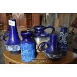 FIVE BLUE MIXED ITEMS OF WEST GERMAN POTTERY