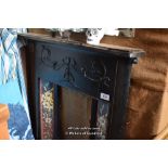 CAST IRON FIRE SURROUND WITH DECORATIVE FLORAL TILES, 1040MM X 150MM X 1150MM